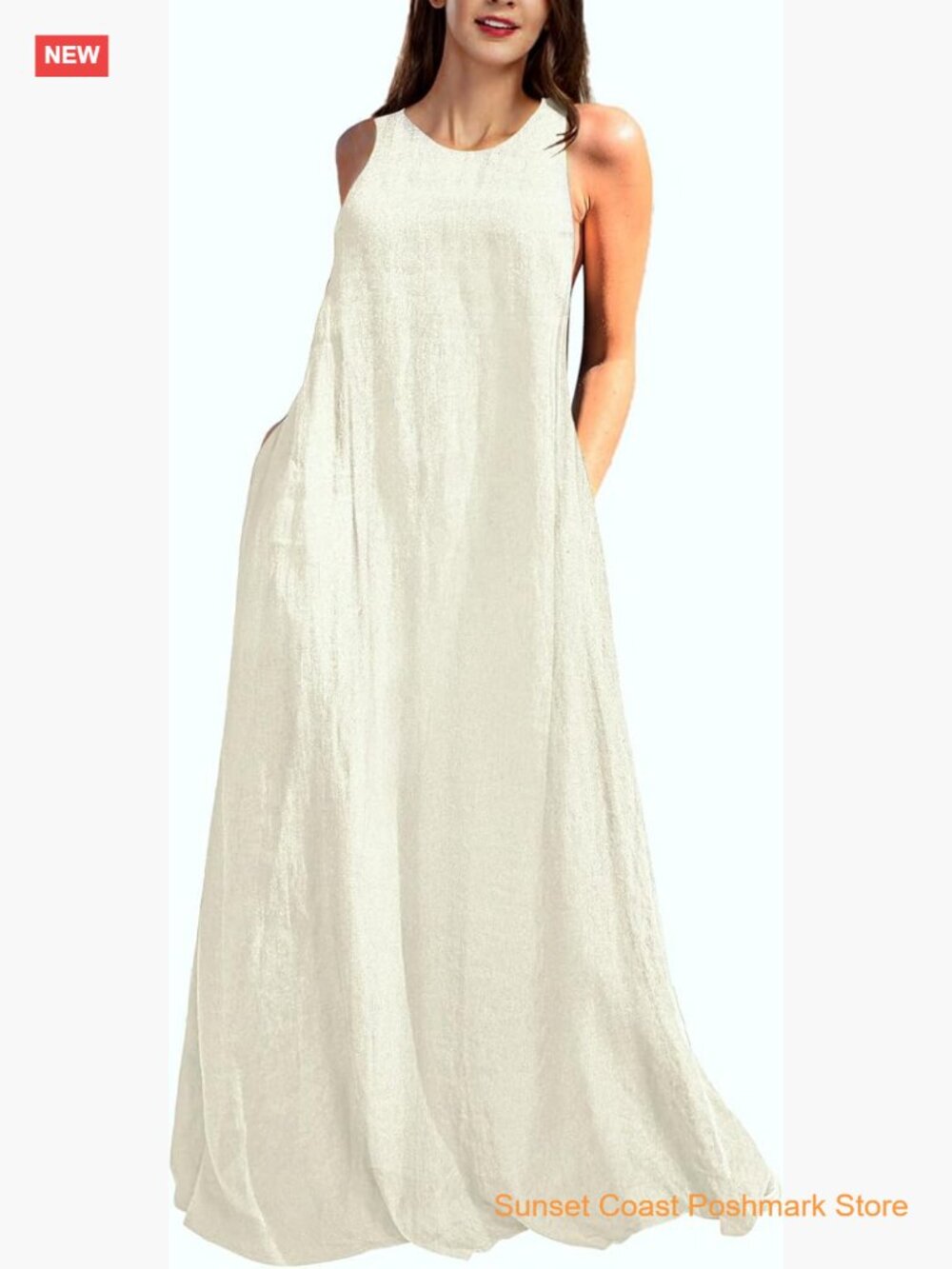 Women's Linen Maxi Dress Sleeveless Casual Loose with Pockets